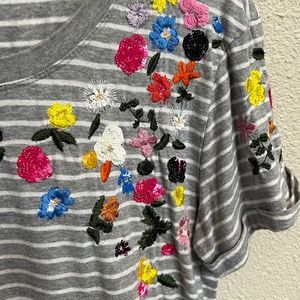Anthropologie Embroidered Sequin Flower T Shirt S